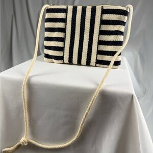 GAP Navy and Cream Striped Crossbody Bag